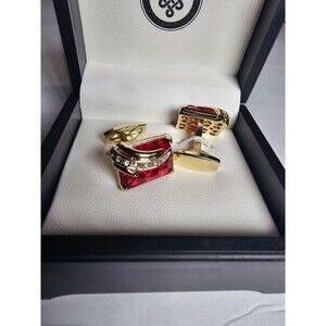 Luxury Red Crystal Rhinestone Square Gold Formal Business Shirt Buttons Cufflink